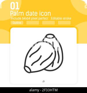 Icône de date Palm avec un style de contour noir de haute qualité isolé sur fond blanc. Elément d'illustration vectorielle icône de symbole de signe de ligne mince pour ui, ux Illustration de Vecteur