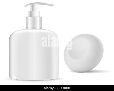 Désinfectez le flacon à la main. Distributeur de savon, contenant de gel liquide. Maquette de barre de savon solide, illustration 3d isolée. Solution désinfectante réaliste, laver à la main Illustration de Vecteur
