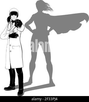 Masque PPE de médecin Silhouette Super Hero Shadow Illustration de Vecteur