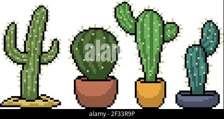 ensemble de décoration pixel art de cactus Illustration de Vecteur