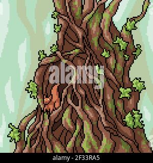 pixel art de la maison d'arbre d'écureuil Illustration de Vecteur