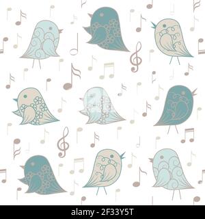 Motif sans couture avec oiseaux et éléments musicaux Illustration de Vecteur