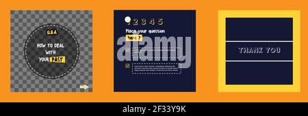 Didacticiel sur les réseaux sociaux, astuce, astuce, conseils rapides, modèle de mise en page avec fond géométrique de couleur bleue, blanche et jaune. Illustration vectorielle Illustration de Vecteur