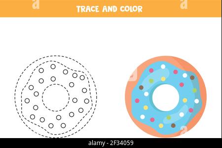 Tracé et dessin animé couleur anneau. Jeu éducatif pour les enfants. Pratique de l'écriture et de la coloration. Illustration de Vecteur