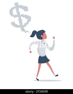 Une femme pensant à l'argent. Femme d'affaires ou responsable. Illustration de Vecteur