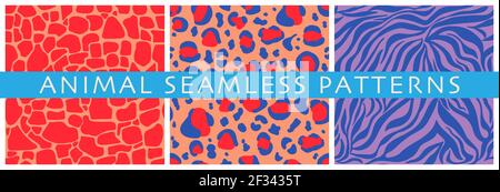 Ensemble de motifs vectoriels sans couture de motifs animaux décoratifs. Rayures abstraites et taches semblables à la peau d'un léopard, girafe, tigre, crocodile. F Illustration de Vecteur