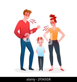 Famille parents personnes querelles, mère et père quereling criing, garçon enfant pleure Illustration de Vecteur