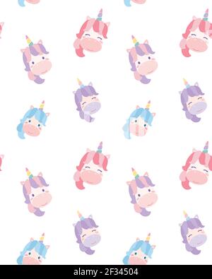 Motif licorne mignon.Illustration du personnage de dessin animé vectoriel.Design pour les textiles .enfands. Filles, enfants. magic concept.isolé sur fond blanc. Mignon cheval licorne avec corne arc-en-ciel, cheveux de beauté. Illustration de Vecteur