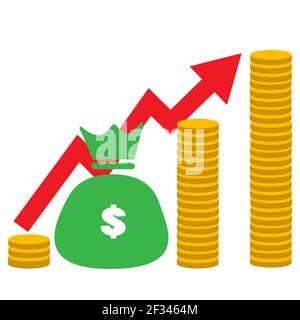 icône d'augmentation d'argent sur fond blanc. Affiche d'augmentation de revenu. modèle plat. Logo de croissance d'entreprise. Symbole de stratégie financière. Banque D'Images