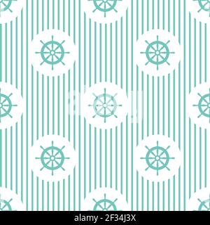 Motif à rayures sans coutures marines avec casque bleu sur blanc. Décoration de volant bateau et bateau. Arrière-plan marin avec barre. Vecteur d'été plat i Illustration de Vecteur