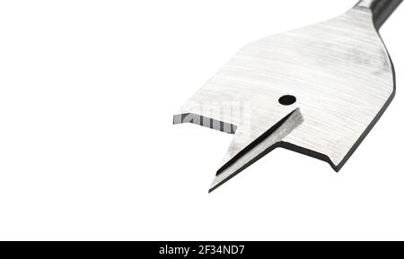 Foret pour bois de plumes isolé sur fond blanc. Foret pour bois isolé sur fond blanc. Égout. Bêche Arrière-plan des outils de menuisier. Banque D'Images