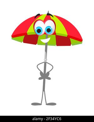 Parapluie de plage drôle avec les yeux - Collection été choses. Personnages amusants de dessin animé, illustration vectorielle plate Illustration de Vecteur