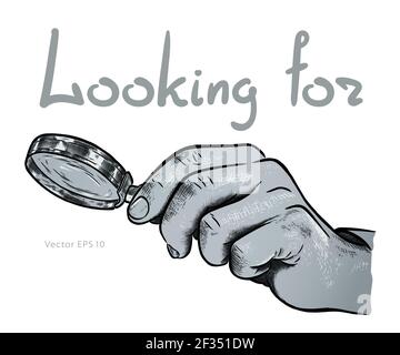 Main avec une loupe à la recherche de quelque chose d'esquisse illustrateur vectoriel Illustration de Vecteur