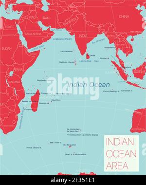 Région de l'océan Indien carte détaillée modifiable avec régions villes et sites géographiques. Fichier vectoriel EPS-10 Illustration de Vecteur