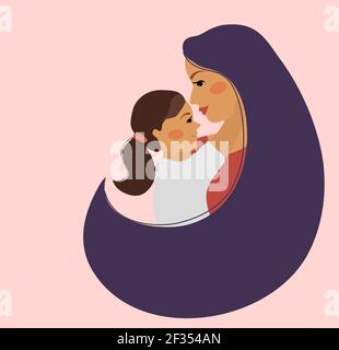 Bonne journée mère. Enfant fille et maman câlin. Maman et fille souriant et embrassant. Mignon petit bébé embrassant sa mère. Illustration vectorielle Illustration de Vecteur