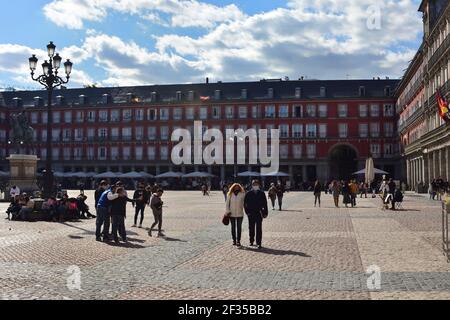 Madrid. Espagne, mars 14. 2021: Plaza Mayor. Banque D'Images