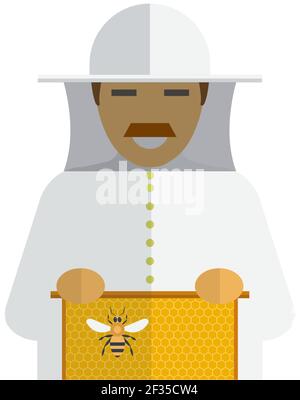 Éleveur de beekeeper en costume portrait vectoriel isolé sur blanc Illustration de Vecteur