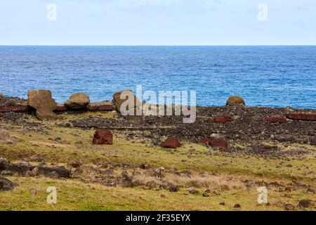 Ahu Akahanga, Moai, Rapa Nui, l'île de Pâques, Chili, Isla de Pascua Banque D'Images