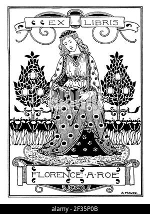 Femme lisant dans la décoration de la bibliothèque de robe médiévale par Arthur Maude Banque D'Images