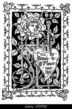 1890 de la branche à la bibliothèque de fleur en bois conçue Pour May Morris (Mme Sparling) Par Walter Crane, illustrateur et éducateur britannique Banque D'Images