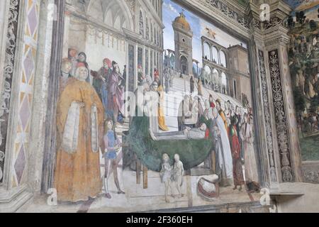 Italie, Rome, église de Santa Maria in Ara Coeli, Cappella Bufalini, Pinturicchio peinture “funérailles de San Bernardino” Banque D'Images