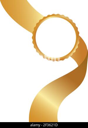 Timbre d'or avec rubans isolés sur fond blanc. Joint de luxe. Elément de conception vectoriel. Symbole d'or du gagnant, de la célébration, de la compétition sportive Illustration de Vecteur