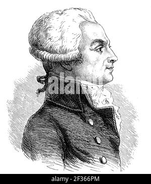 Maximilien de Robespierre, 6 mai 1758 - 28 juillet 1794, baptisé Maximilien-Francois-Marie-Isidore, également appelé l'incorruptible, était un avocat français, révolutionnaire, et leader politique Jacobin / Maximilien de Robespierre, 6. Mai 1758 - 28. Juli 1794, gegauft Maximilien-Francois-Marie-Isidore, auch der Unbestechliche genannt, war ein französischer Rechtsanwalt, Revolutionär und führender Politiker der Jakobiner, Historisch, historique, numérique reproduction améliorée d'un original du XIXe siècle / numérique Reproduktion aus original 19. Jahrhundert, Banque D'Images