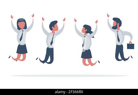 Homme d'affaires et femme sautent ensemble avec bonheur. Les gens d'affaires qui fêtent leur succès. Illustration de Vecteur