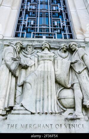 Washington DC, Folger Shakespeare Library, scène extérieure de la sculpture de relief de Venise, Banque D'Images