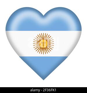 Bouton de coeur de drapeau argentin isolé sur blanc avec un chemin d'écrêtage illustration 3d Banque D'Images