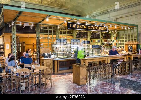 Washington DC, Union Station, gare ferroviaire, aire de restauration le pain Quotidien boulangerie café, intérieur du restaurant, Banque D'Images