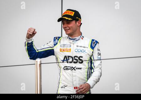 DELETRAZ Louis, Carlin, portrait, podium pendant le championnat FIA F2 2019, Russie, à Sotchi du 27 au 29 septembre - photo Diederik van der Laan / photo néerlandaise / DPPI Banque D'Images