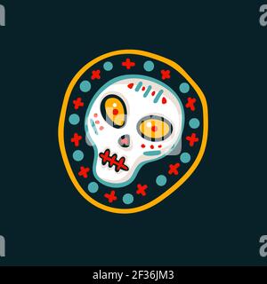 Dia de Los Muertos. Illustration du jour des morts avec crâne festif de sucre sur fond sombre. Illustration vectorielle de dessin animé. Illustration de Vecteur