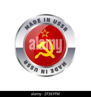 Fabriqué en URSS avec badge drapeau sur blanc Illustration de Vecteur