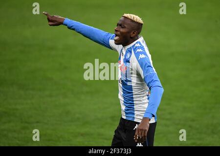 Milan, Italie. 14 mars 2021. Victor Osimhen de SSC Napoli réagit pendant la série UN match de football entre AC Milan et SSC Napoli au stade San Siro de Milan (Italie), le 14 mars 2021. Photo Andrea Staccioli/Insidefoto crédit: Insidefoto srl/Alamy Live News Banque D'Images