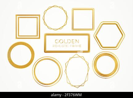 Ensemble de cadres en métal doré réalistes de formes différentes isolés sur fond blanc. Illustration vectorielle Illustration de Vecteur