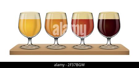 Lumière de bière sur fond blanc vectoriel. Jeu de différentes sortes dans l'illustration en verre Illustration de Vecteur