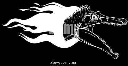 Dinosaurus flamboyant avec silhouette de flammes dans l'illustration vectorielle d'arrière-plan noir Illustration de Vecteur