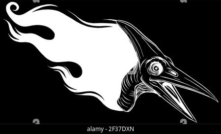 Dinosaurus flamboyant avec silhouette de flammes dans l'illustration vectorielle d'arrière-plan noir Illustration de Vecteur