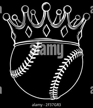 Balle de baseball dans le Golden Royal Crown. Silhouette sur fond noir Illustration de Vecteur