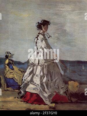 Eugène Boudin, la princesse Pauline de Metternich sur la plage. Banque D'Images