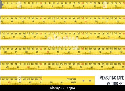 Ruban de mesure en centimètres et pouces ensemble vectoriel. Illustration de l'instrument de la règle d'équipement Illustration de Vecteur