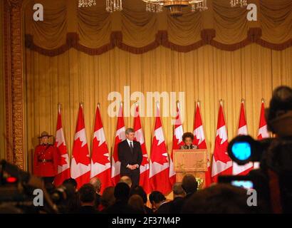 Le Premier ministre du Canada Stephen Harper et la gouverneure générale du Canada Michaëlle Jean @ réception des chefs d’État aux Jeux olympiques d’hiver de 2010 à Vancouver. Banque D'Images