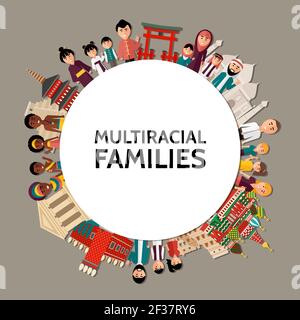 Plat multiracial personnes autour de concept avec les hommes femmes enfants de différentes ethnies et visions de divers pays ont isolé l’illustration vectorielle Illustration de Vecteur