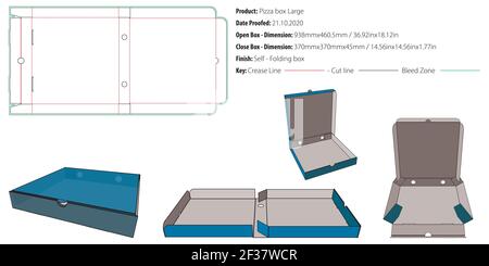 Boîte à pizza modèle d'emballage grand format à serrure automatique à matrice à vecteur Illustration de Vecteur