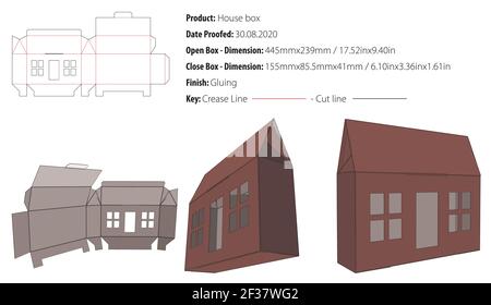 Coffret de maison modèle de conception d'emballage collage découpe - vecteur Illustration de Vecteur