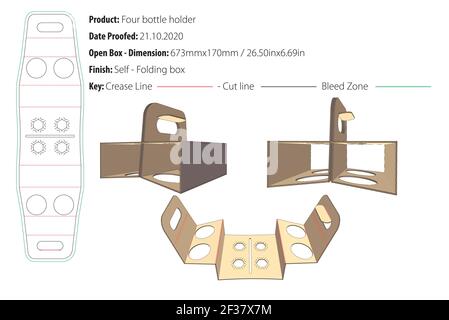 Quatre porte-bouteilles poignées supérieures modèle de conception d'emballage selflock découpe - vecteur Illustration de Vecteur