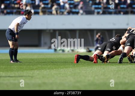 Tokyo, Japon. 14 mars 2021. Arbitre, 14 mars 2021 - Rugby : match de rugby de la Ligue 2021 du Japon entre les rames noires Ricoh 19-20 Kobe Steel Kobelco Steelers au stade du parc olympique de Komazawa à Tokyo, au Japon. Credit: AFLO SPORT/Alay Live News Banque D'Images