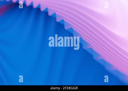 illustration 3d d'une bande stéréo de différentes couleurs. Rayures géométriques similaires aux vagues. Motif de lignes de croisement rose et bleu abstrait Banque D'Images