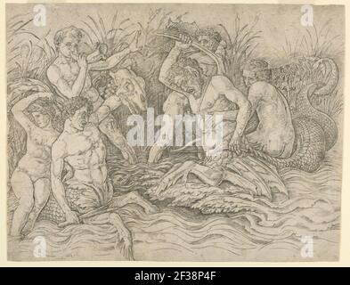 Print, Battle of the Sea Gods, Right Half, env. 1475 Banque D'Images